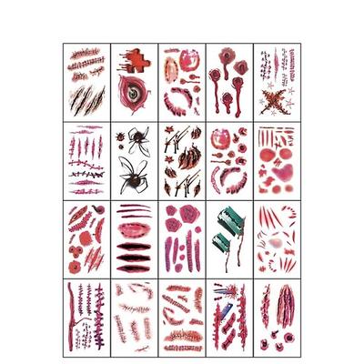 Halloween Horror Narben Tattoos – realistische Fake Narben Tattoos für Kostüme Party-Requisite, temporäre Tattoos für Schauspiel