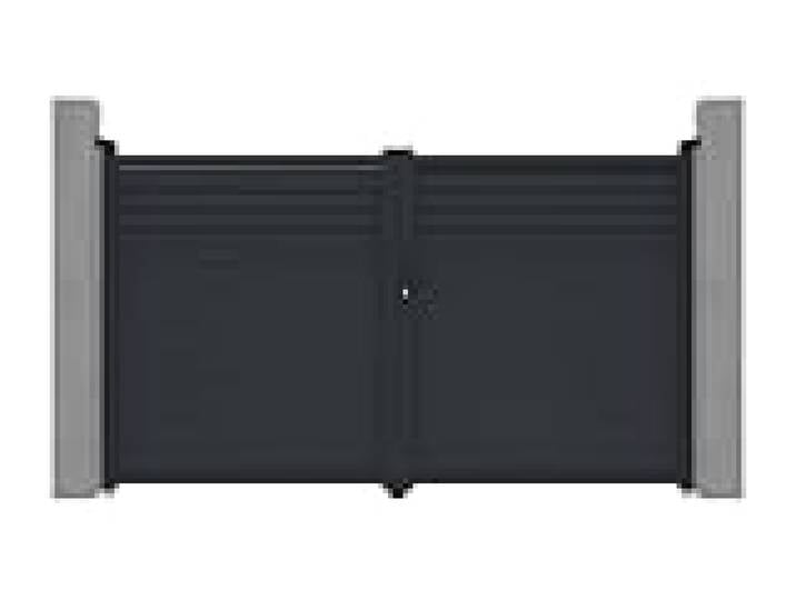 Vente-unique - Portail battant aluminium persienné L305 x H180 cm anthracite - VIAZO