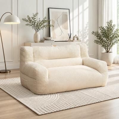 Pamapic Bean Bag Chair Large Foam Filled Plush Knitted Corduroy Indoor Sofa, Structured Square Design
