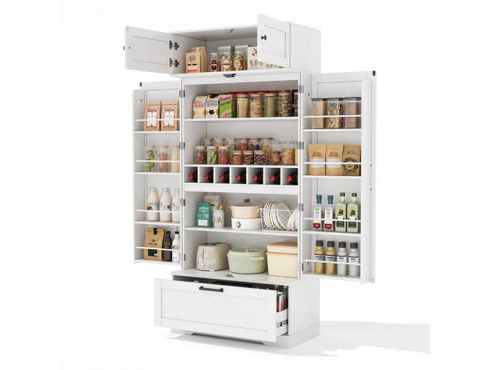 Redom Buffetschrank 80/40/180 cm mit Schublade, Weinregal und verstellbaren Einlegeböden aus Mdf, Weiß, 80x180x40 cm, Esszimmer, Anrichten, Buffetschränke