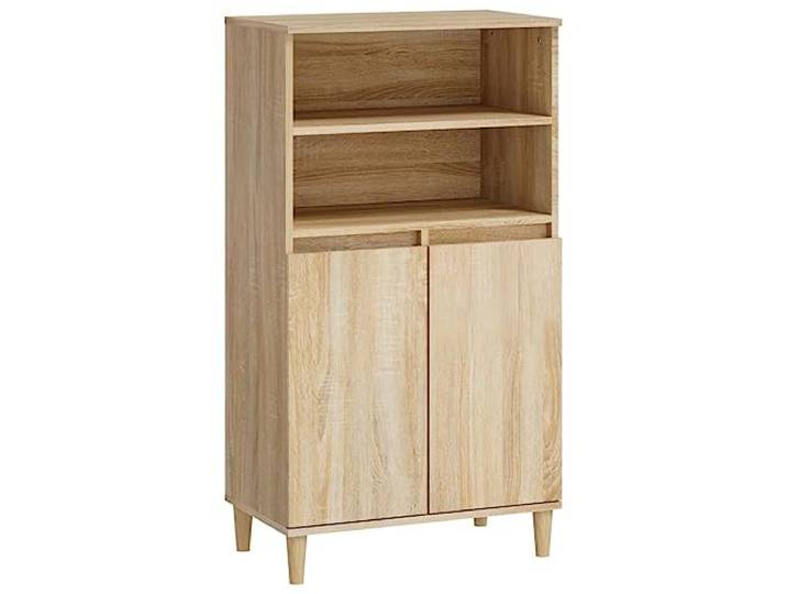 Makastle Highboard Sonoma-Eiche 60x36x110 cm aus Holzwerkstoff mit offenen Ablagen und Türen