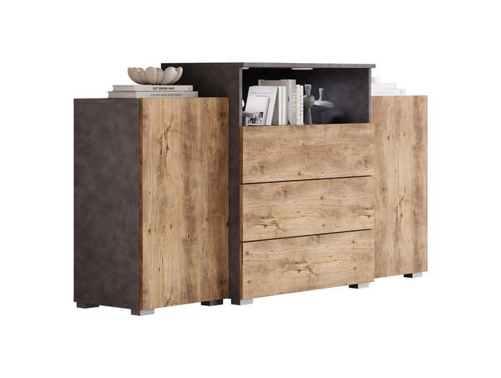 Mirjan24 Sideboard Urban Iii, Grau, Braun, Kunststoff, 3 Schubladen, Rechteckig,Rechteckig, 150x81x39 cm, Kleinmöbel, Kommoden, Sideboards