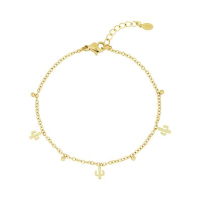 Charm-Armband ADELIA´S "Armband Charmarmband aus Edelstahl mit Kaktus-Anhängern, 16 cm", gold (goldfarben), Armbänder, Damen, 16cm, Edelstahl, Charm-Armband, Stylischer Modeschmuck mit Kaktus-Anhängern