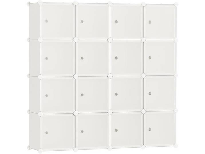Meuble de Rangement Modulable 16 Cubes - Étagère en Plastique avec Portes