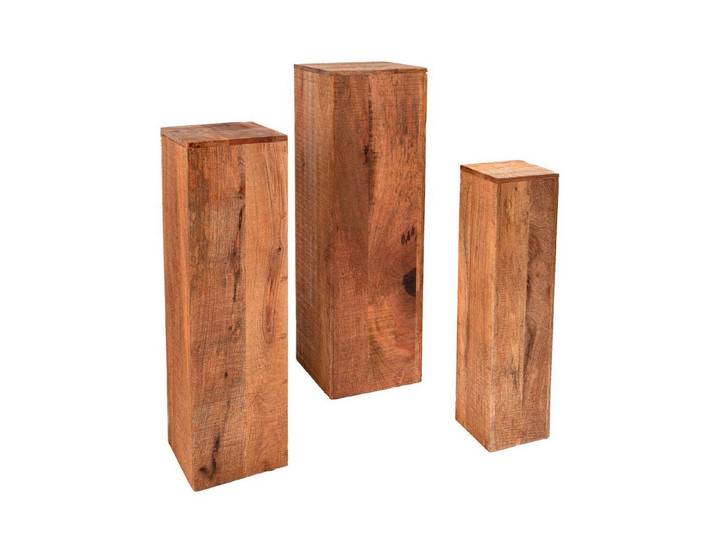 Licht-Erlebnisse Beistelltisch MAKASSAR, Dekosäule Mango massiv 3er Set 60 + 70 + 80 cm hoch Podest Säule