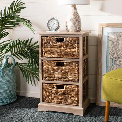 "SAFAVIEH Halle 29.5-Inch Wicker Drawer Basket, White Washed - 17.3"" x 13.4"" x 29.5"""