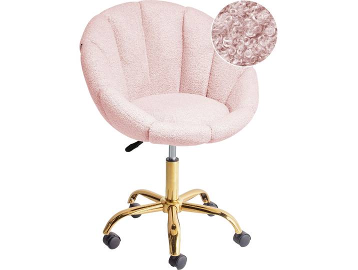 BELIANI Bürostuhl Pastellrosa Bouclé Höhenverstellbar Drehbar Bremsbare Rollen Muschelform ohne Armlehnen Modern Drehstuhl Büro Arbeitszimmer