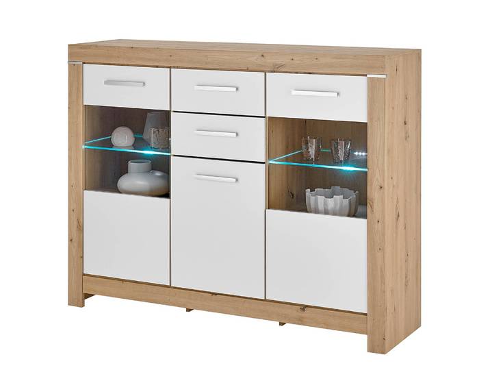 Enfilade éclairée Pegnat 160 x 125 x 45cm Blanc/Marron
