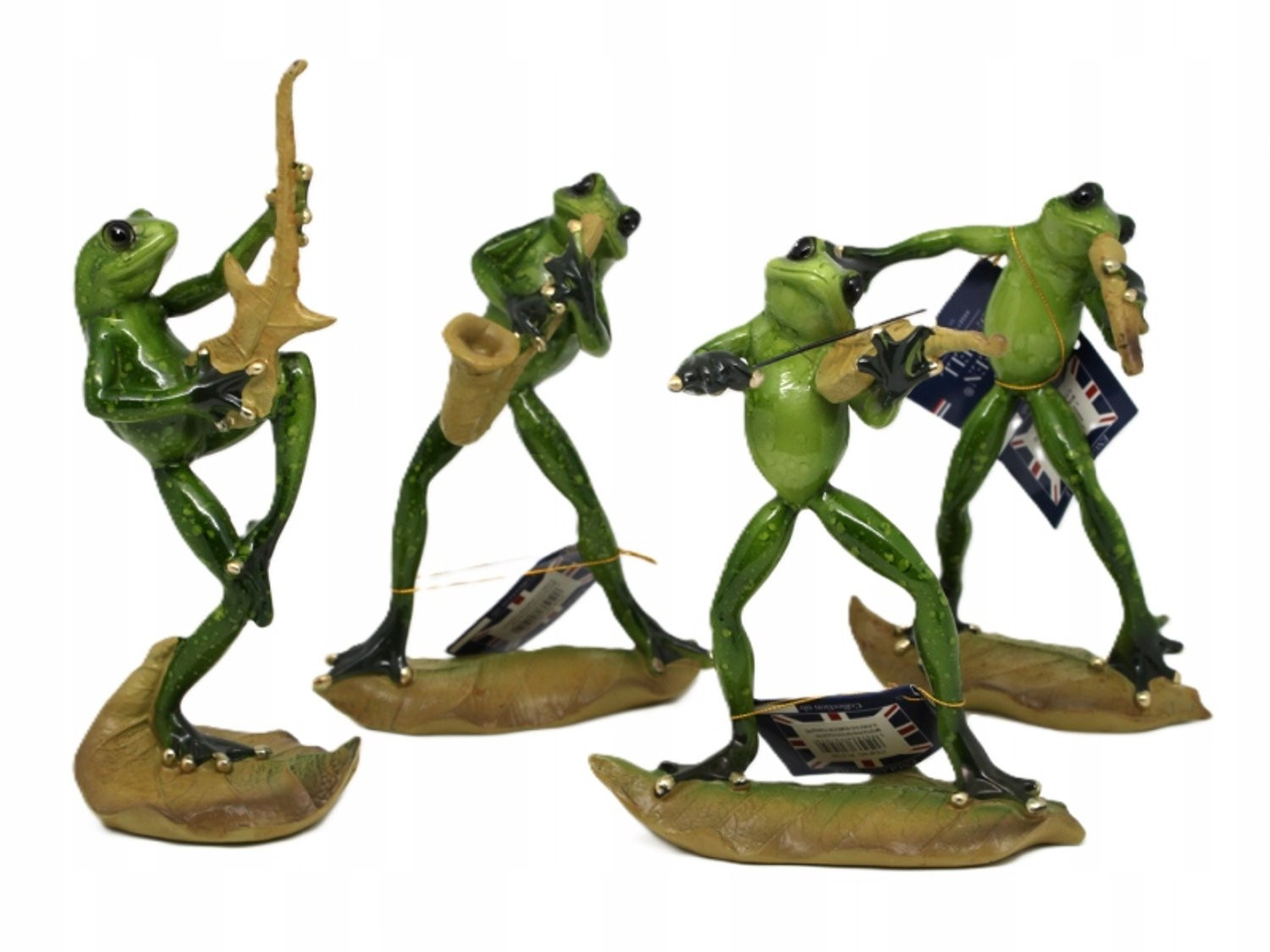 Groene Kikker Muzikanten Figuren - Set van 4 Unieke Muziekdecoraties voor op tafel