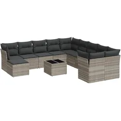 vidaXL 12-tlg. Garten-Sofagarnitur mit Kissen Hellgrau Poly Rattan