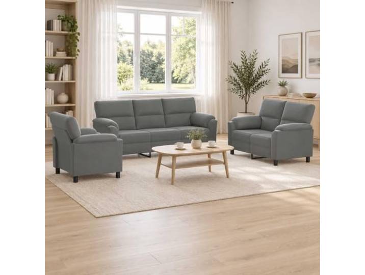Sofa-Set 3 pcs Dunkelgrau Samt Metallrahmen,Kissenrücken,konische Beine,Samtoberfläche,leicht zu pflegen,drinnen