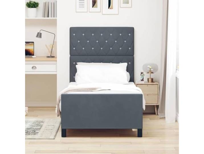 KTHLBRH Boxspringbett dunkelgrau 90 x 200 cm Samt Rechteckiges Design, massives Kiefernholz, bequeme Unterstützung für modernes Zimmer