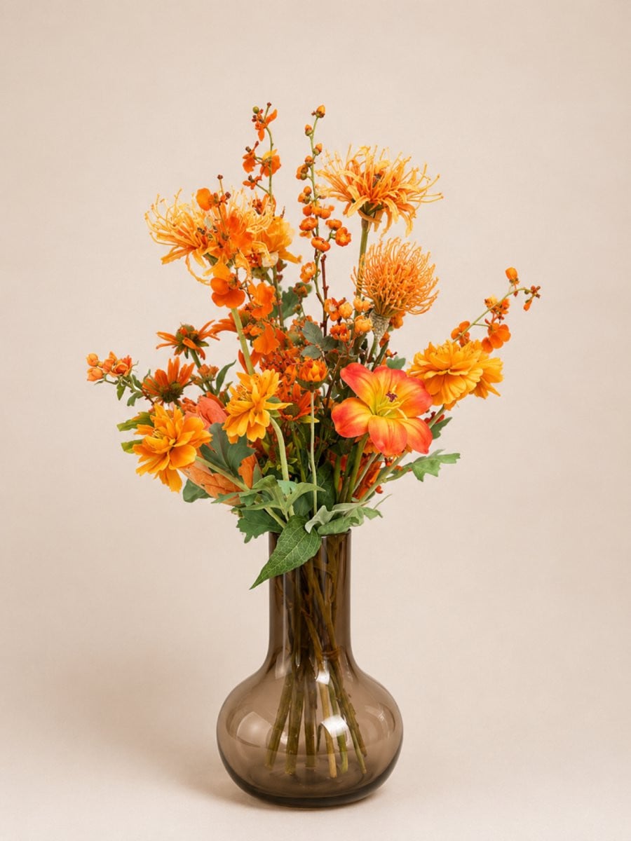 Zijden bloemen boeket Oranjeknaller L - Onderhoudsvrije kunstbloemen voor herfstdecoratie
