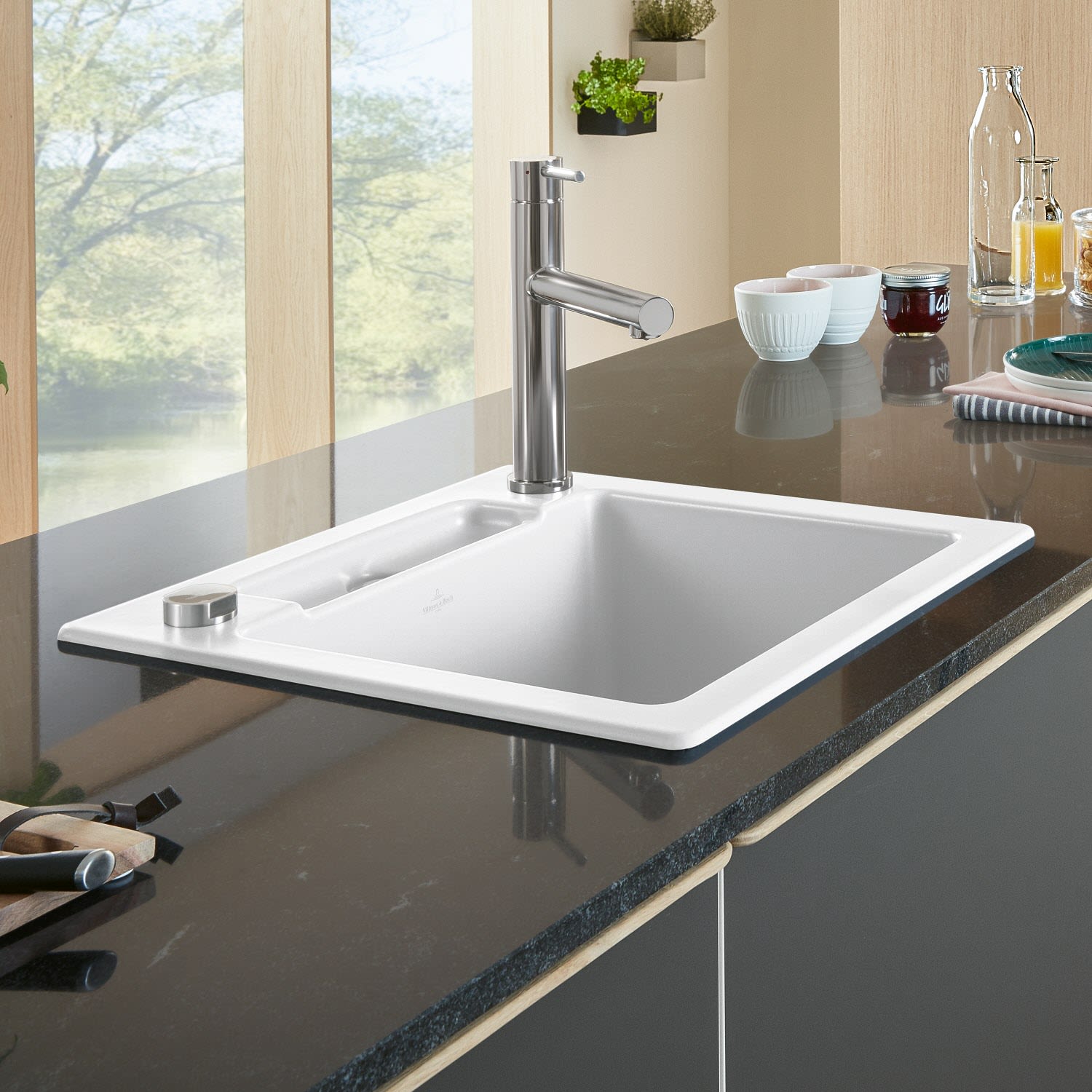 Villeroy & Boch Siluet 50 S Einbauspüle, Ablaufgarnitur mit Excenterbetätigung, reversibel, Küchenspülen, 334502J0, chromit glänzend mit ceramicplus - chromit glänzend mit ceramicplus