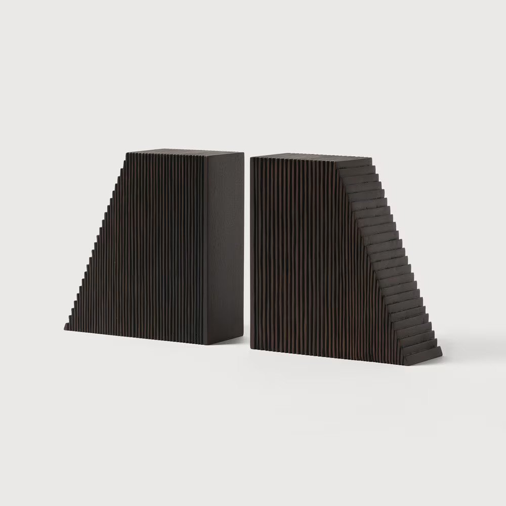 Ethnicraft Boekenstandaard Grooves Mahoniehout, Set van 2 stuks - Donkerbruin