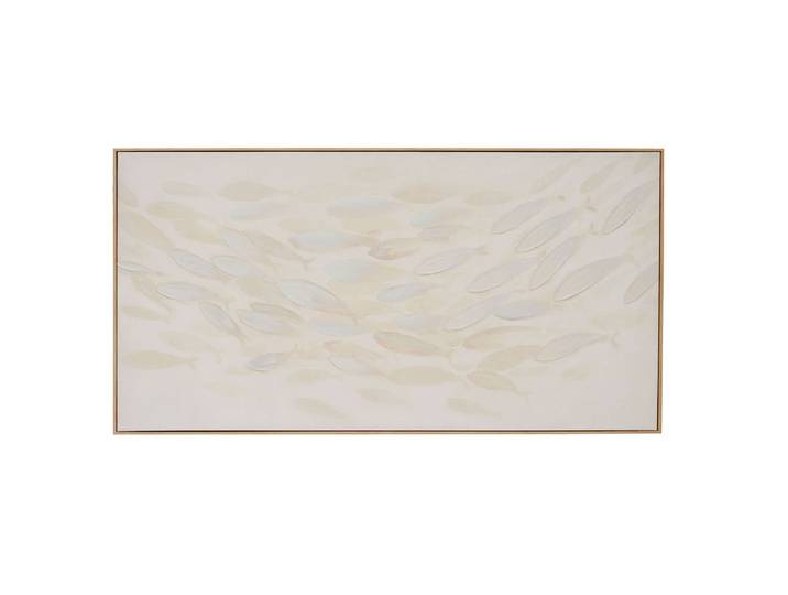 Bemalte Leinwand mit der Darstellung eines Schwarms weißer und beiger Fische, 142 x 72 cm