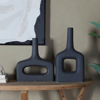 CosmoLiving by Cosmopolitan Stylish Ceramic Donut Shaped Vase (Set of 2) - Black or White