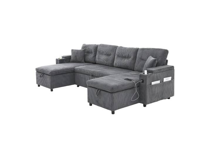 ComfortXL Wohnlandschaft De-33711 beidseitige Chaiselongues mit Stauraum Kohleschwarz, Anthrazit, Metall, 272x86x136 cm, Wohnzimmer, Sofas & Couches, Wohnlandschaften, Wohnlandschaften in U-Form