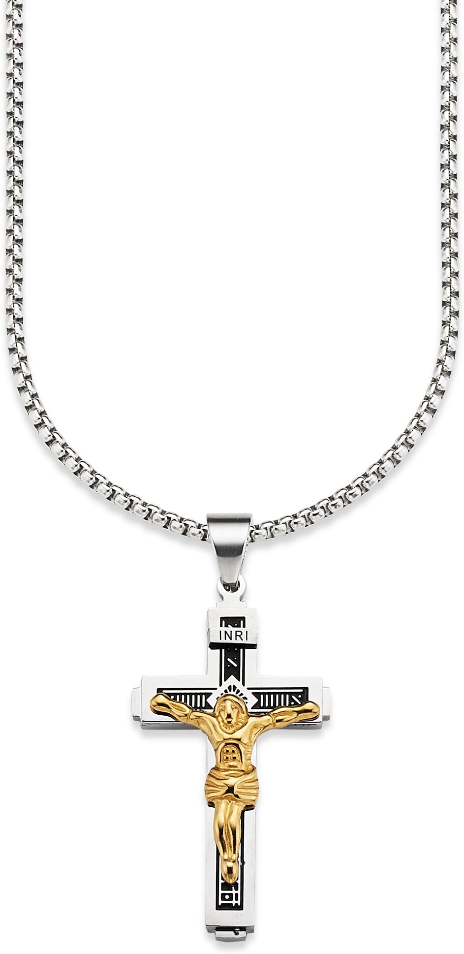 Kette mit Anhänger BRUNO BANANI "Schmuck Geschenk Halskette Kreuz Venezianerkette Gravur INRI", silber (edelstahlfarben), Halsketten, Herren, Edelstahl, L: 55 B: 3mm, Kette mit Anhänger, B:3mm edelstahlfarben Edelstahl, L: 55 B: 3mm