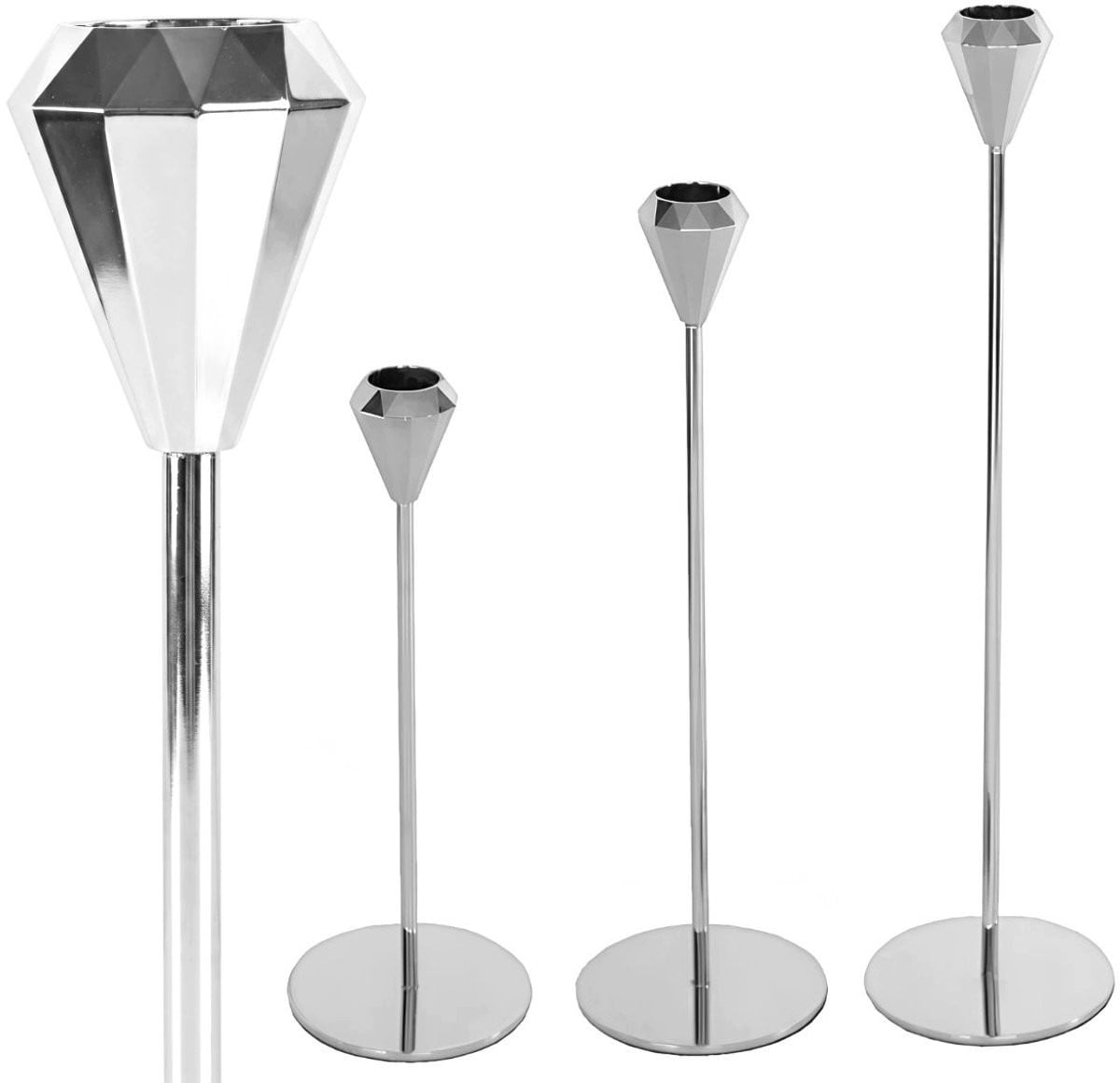 Set van 3 zilverkleurige metalen kandelaars voor stompkaarsen