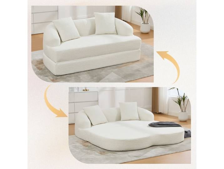 Canapé-lit double pliable 2 en 1 pour deux personnes Avec deux oreillers Grâce à un canapé confortable à deux places Beige