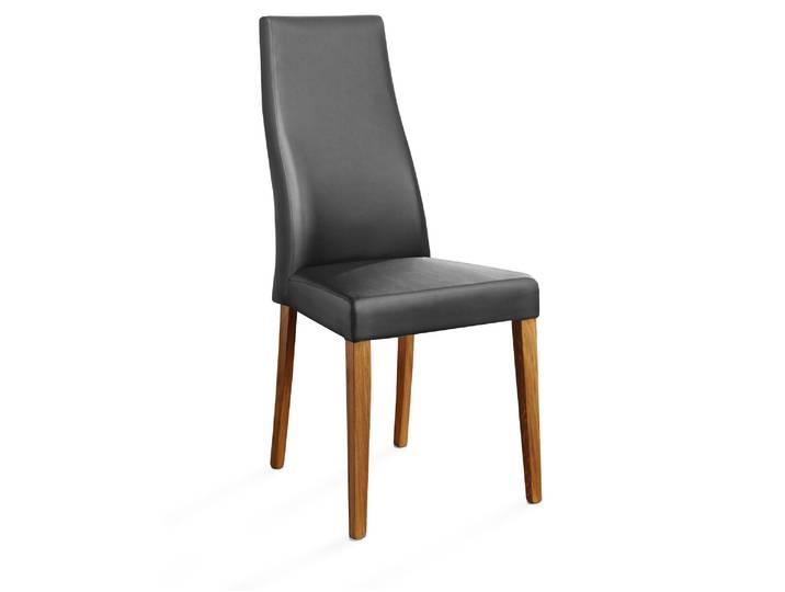 BEILA Polsterstuhl, Material Echtleder / Eiche massiv, grau