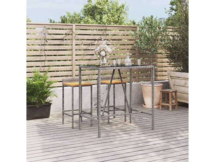 Bartisch aus Polyrattan grau mit Glasplatte 110 x 70 x 110 cm 4 mm gehärtetes Glas, pulverbeschichteter Stahl, PE-Rattan grau, Garten, Terrasse, Terrasse