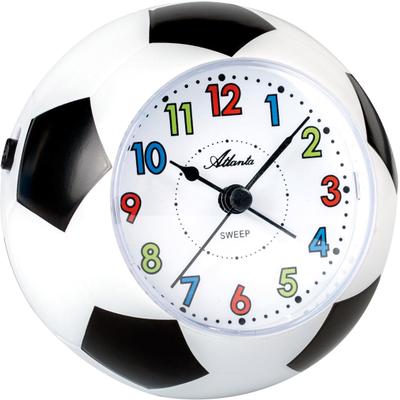 Kinderwecker ATLANTA "Fußballwecker, 1199", schwarz-weiß (weiß, schwarz), Wecker, Kinder, Quarzwecker, in Fußballform, Geschenkidee, Geburtstag, Schulanfang
