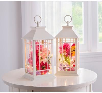 Pre-Lit Mia Spring Lanterns, Set of 2 by BrylaneHome in Pink