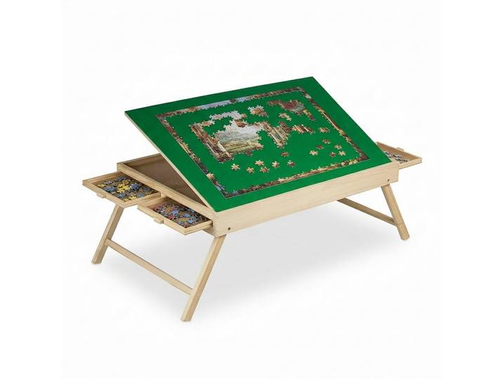 Relaxdays Puzzletisch Bunt 4 Schubladen Abdeckung für 1500 Teile, Mehrfarbig, Holz, Holzwerkstoff, Textil, 110.5x34.5x66.5 cm, Freizeit & Co, Campingausrüstung, Campingtische