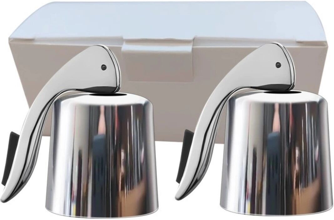 INF Weinstopper mit komplettem Kunststoffgriff, Edelstahl-Expander – 2er-Pack, luftdichter Verschluss Silber