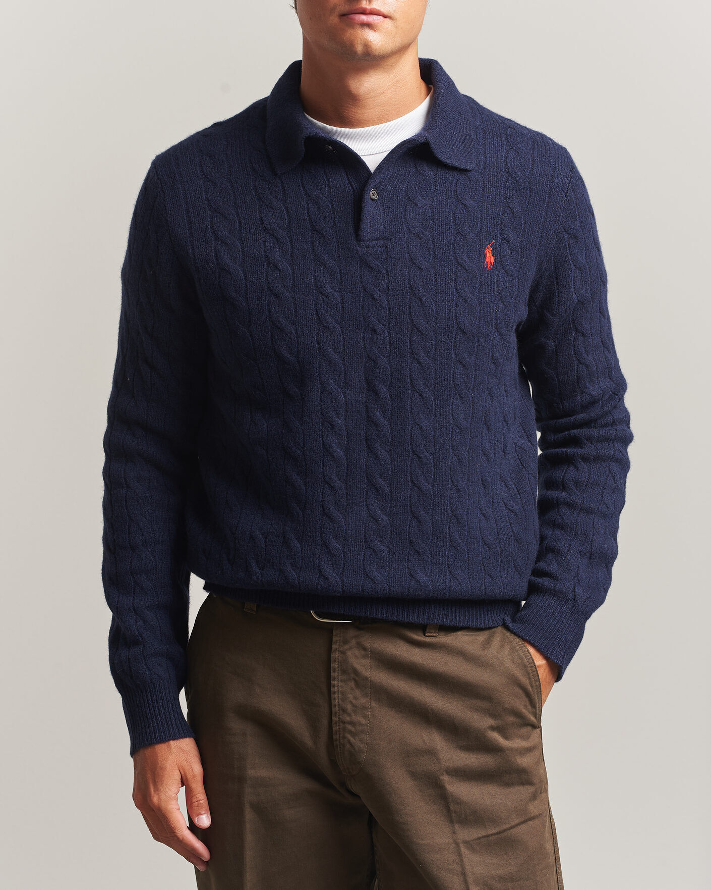 Polo Ralph Lauren Wool/Cashmere Cable Knit Polo Hunter Navy men M Blå