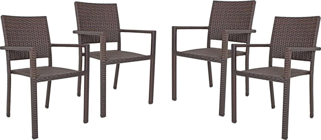 Gartenstuhl 4er Set LEIF - Kunststoff, Braun | Stapelstuhl Wetterfest Terrassenstuhl Outdoor Essstühle