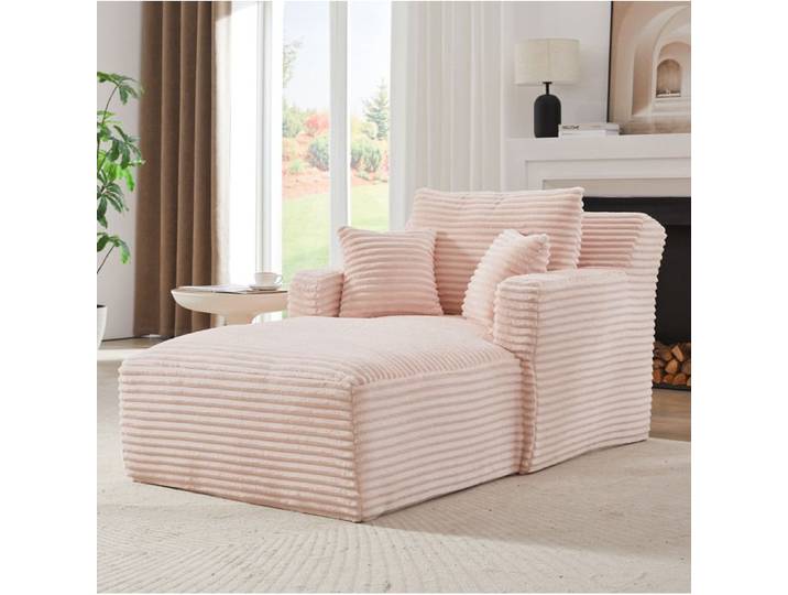 Méridienne convertible en corduroy rose fauteuil relax sans montage