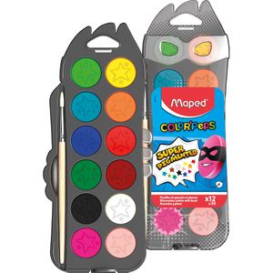 Maped Farbkasten 811520 Color Peps, Deckfarbkasten, 1 Pinsel, 12 Farben