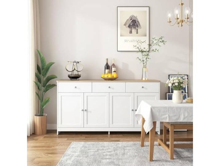 FurnitureR Weißes MDF Buffet mit modernem Design, Vielseitiges Sideboard mit Stauraum, Elegantes Möbelstück für Esszimmer oder Wohnzimmer, Robuste Konstruktion, Stilvoller Akzent