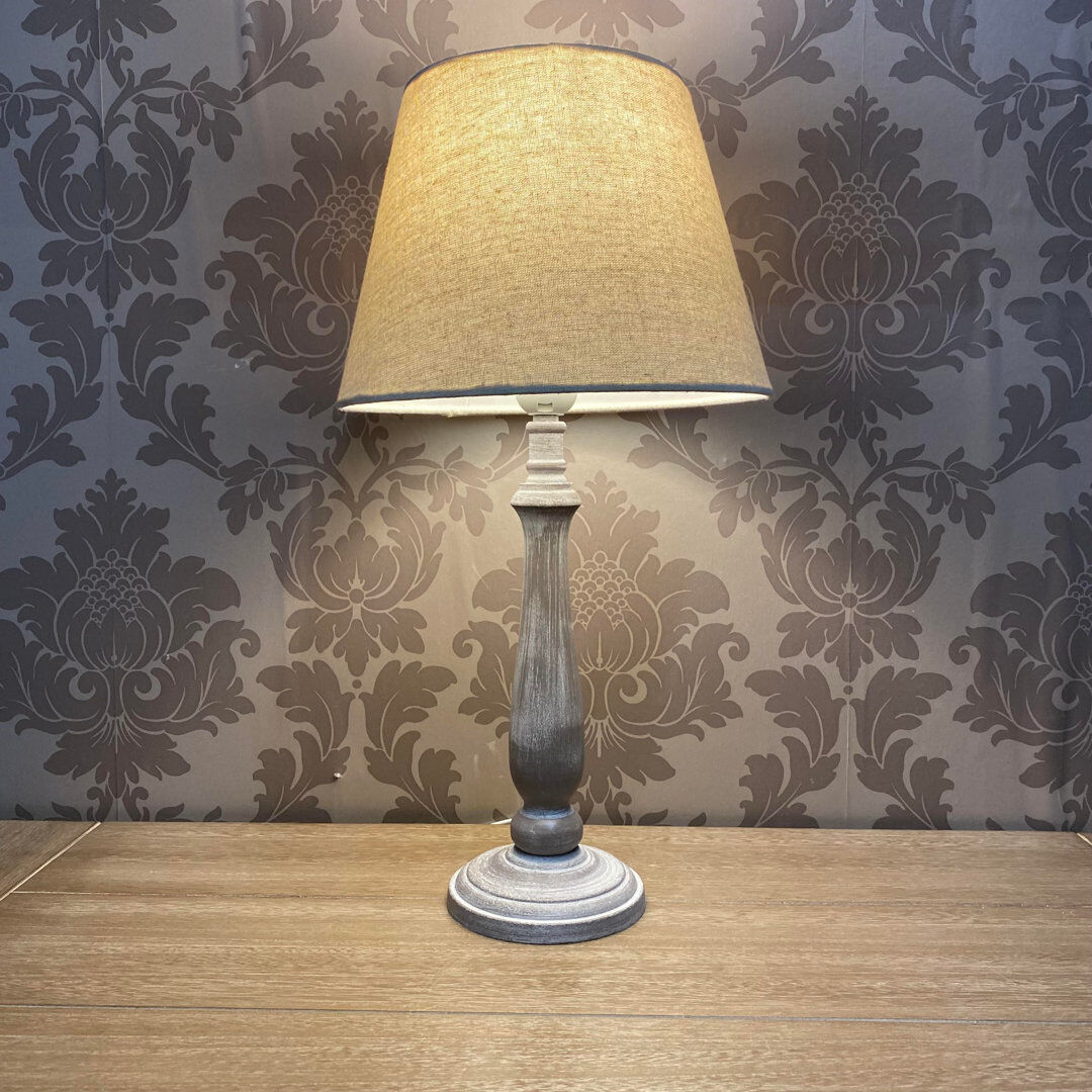 Lily Manor Sophisticated & Elegant Alaia Wood Freestanding Table Lamp – Versatile Accent Lighting for Setting Moods in Living Rooms or Bedrooms Grey 45cm H X 25cm W X 25cm D