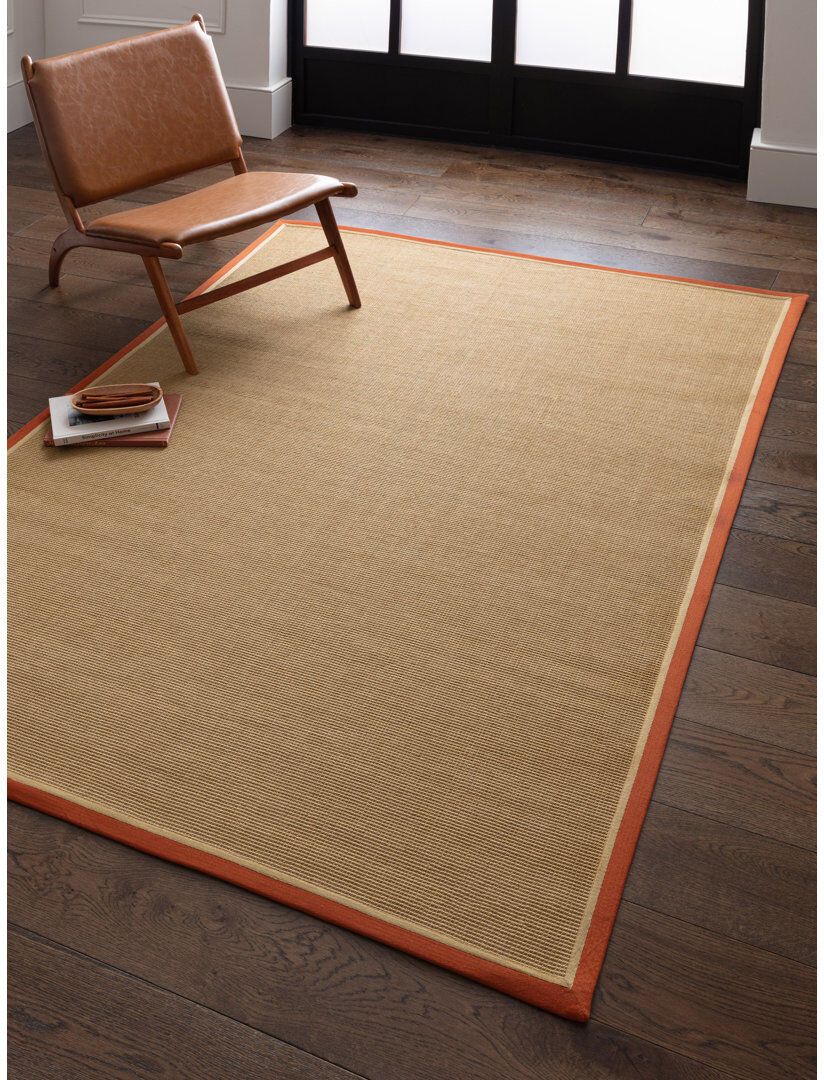 Ebern Designs Rondle Boucle Jute Area Rug Rust Linen Rectangle 120 x 170 cm