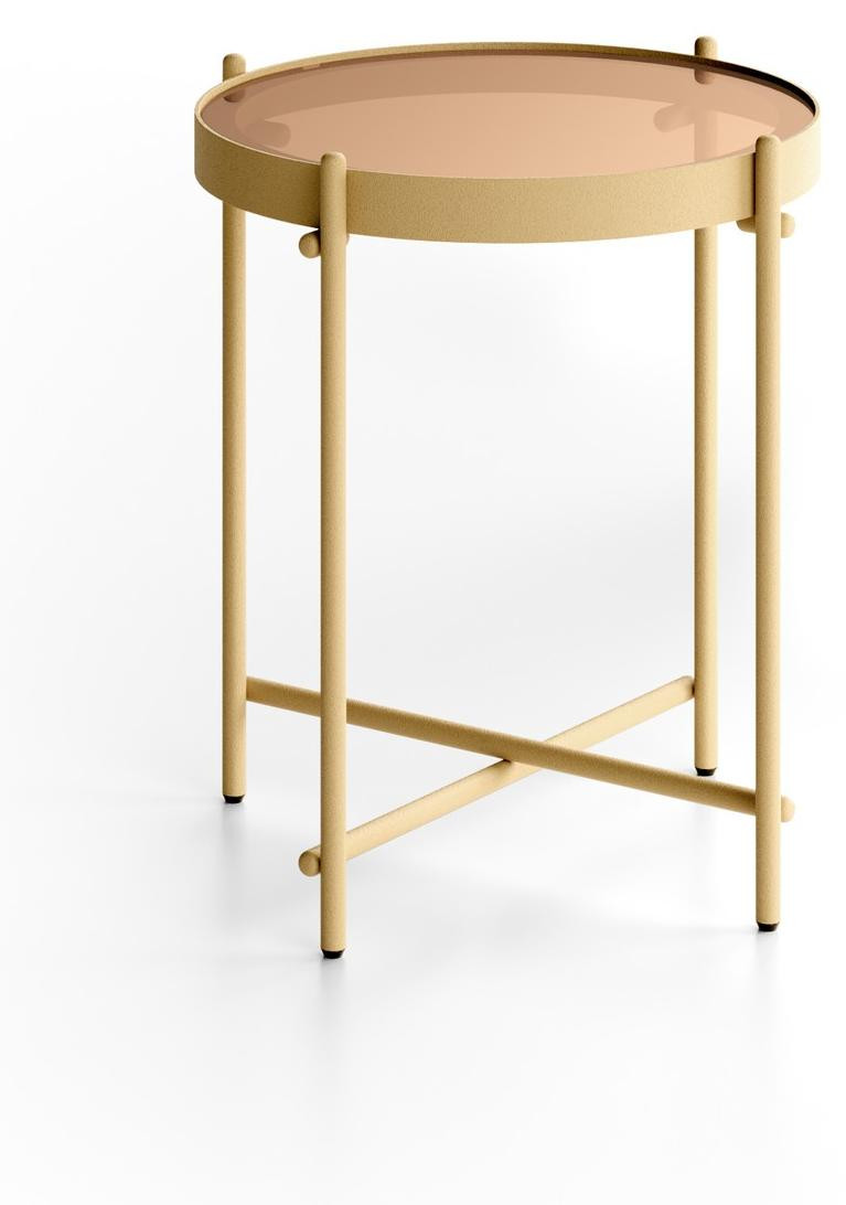 Stones Marissa bijzettafel met gehard glazen blad in brons en mat gouden metalen frame, 38 x 38 x 43 cm