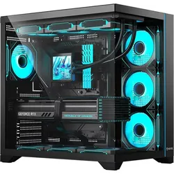 Hiditec H3 PRO (ATX, ITX, mATX), PC Gehäuse, Schwarz, Transparent