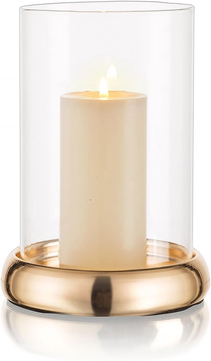 Elegante Glazen Kaarsenhouder met Windlicht in Goud voor Pijlerkaarsen en Tafeldecoratie