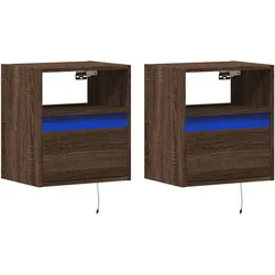 Décoshop26 - Set aus 2 wandmontierten Nachttischen mit LED-Beleuchtung aus braunem Holzwerkstoff DEC036140