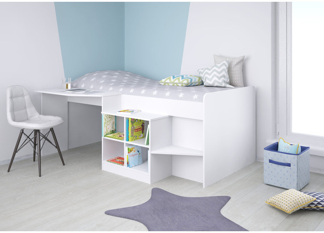Harriet Bee Alessia Single (3') Mid Sleepers with Desk Included White UK Single - DE 90 x 190 cm