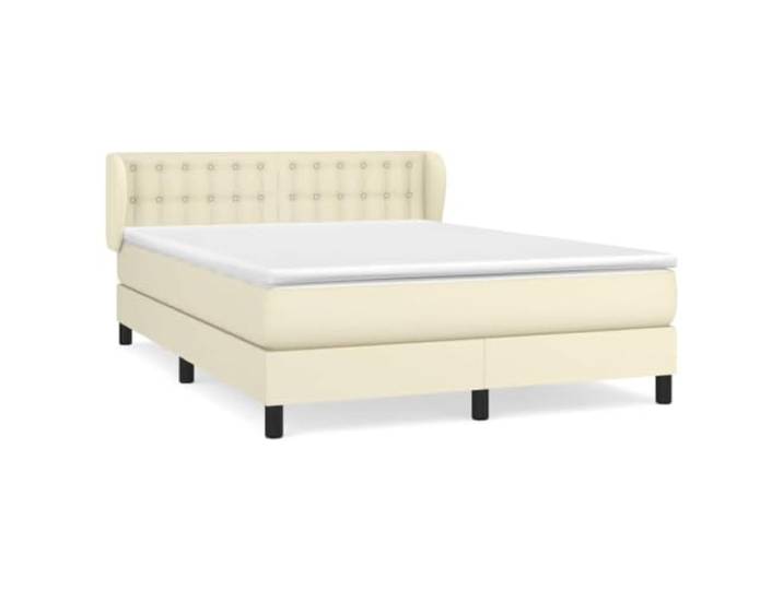 PUGYNBK Boxspringbett, Kunstleder, cremefarben, 140 x 200 cm Verstellbares Kopfteil, Taschenfederkernmatratze, mittlere Härte, leicht zu reinigen