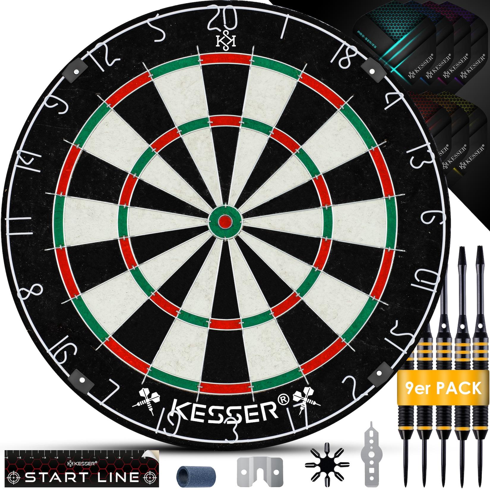 KESSER® Dartscheibe Sisal Professional Dartboard + Zubehör Steeldart Offizielles Dartscheibe Profi Steeldartscheibe - Dartboard inkl. Montageset