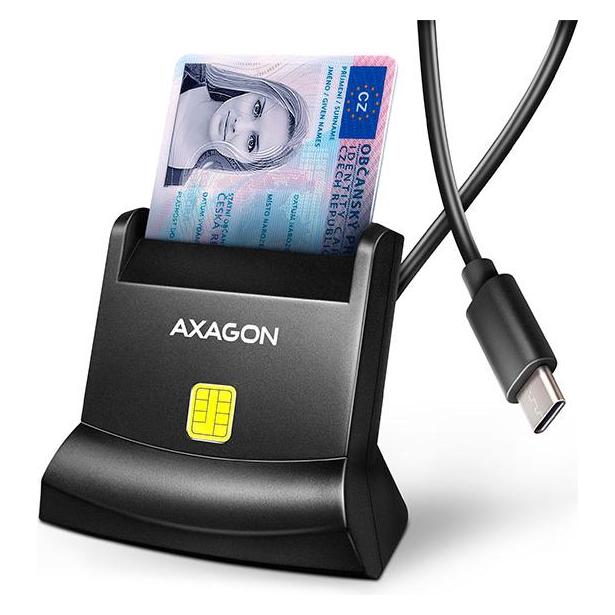 Axagon CRE-SM4NC, USB-C čtečka kontaktních karet Smart Card (eObčanka), stojánková, kabel 1,2 m (USB 2.0, USB-C) (CRE-SM4NC)