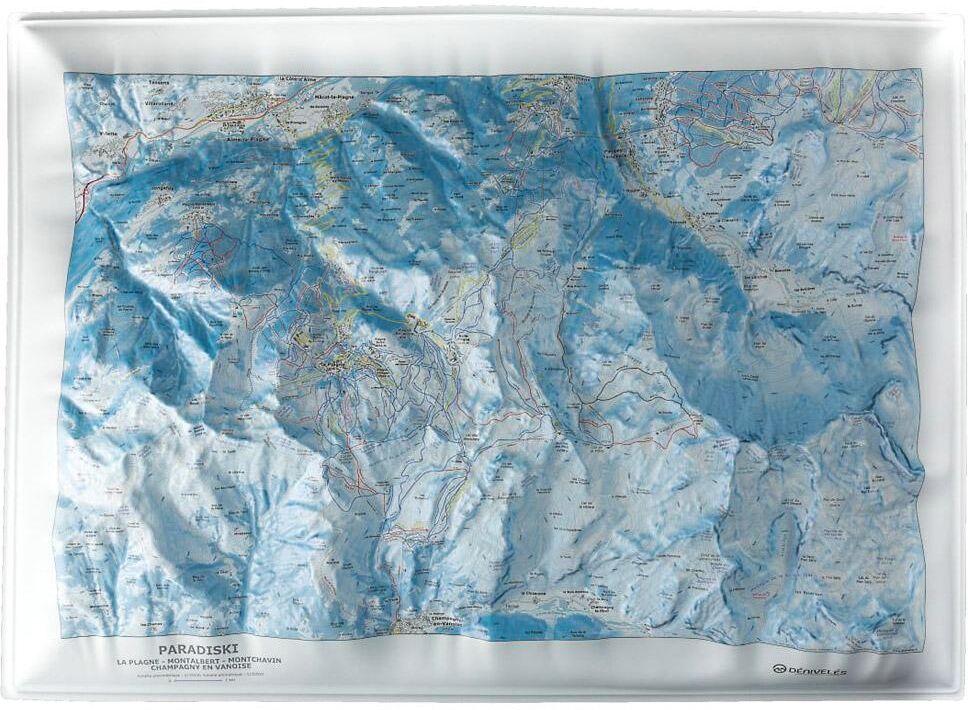 Deniveles  - Pack Carte 3D Paradiski La Plagne + Cadre 50x70 cm Black - Carte 3D