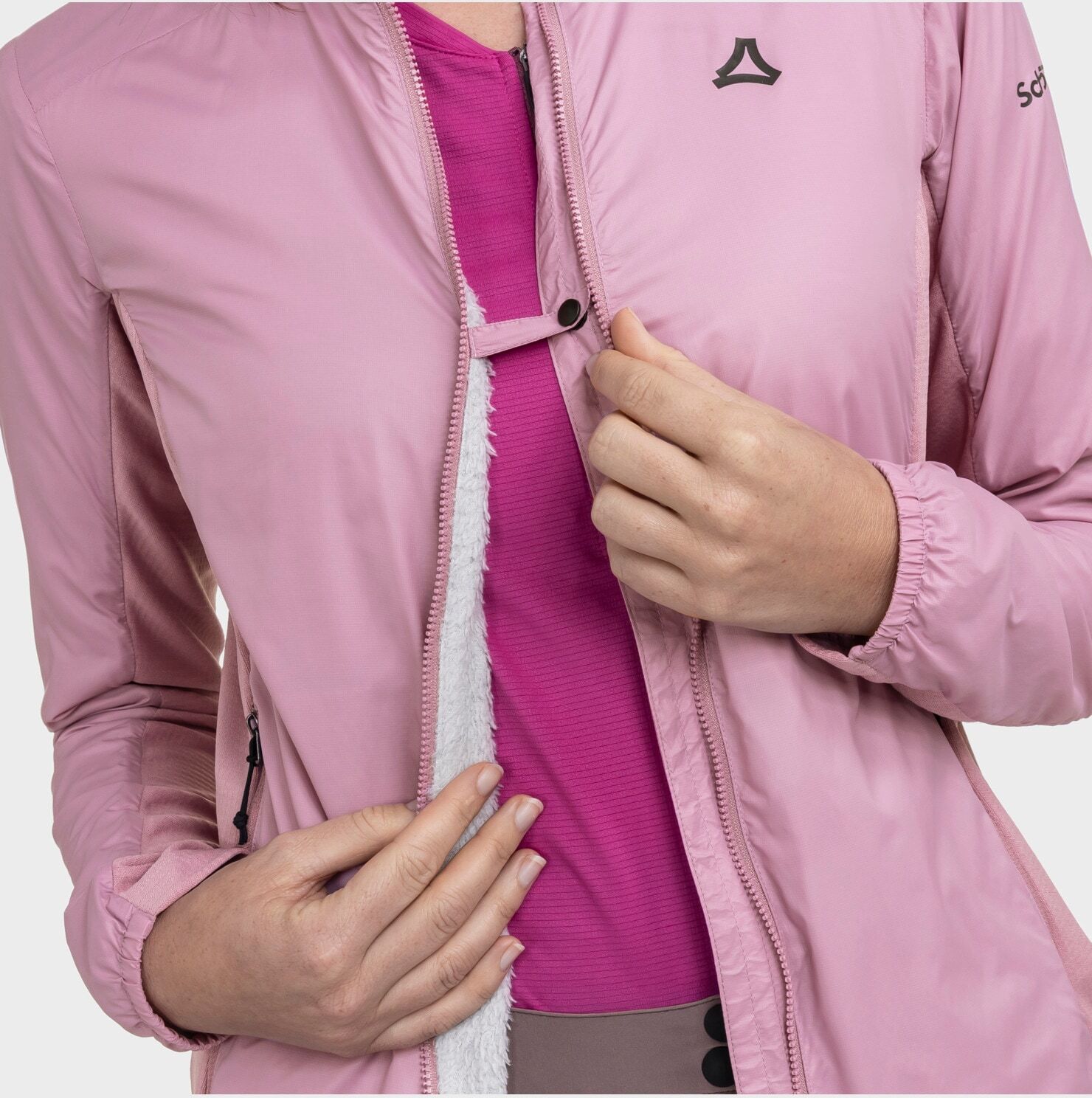 Outdoorjacke SCHÖFFEL "Ins Jacket Style Samaia WMN", Damen, Gr. 44, rosa (3105, rosa), Oberstoff: 100% Nylon. Oberstoff: 100% Polyester. Futter: 100% Polyester, regular fit, hoch geschlossener Ausschnitt, Jacken Outdoorjacke 3105, rosa 44