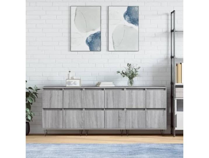 RJPLMFV Anrichte 3-teilig Sonoma grau Holz Technik Aufbewahrung für Schrank, Regal, langlebig, stabil, Wandbefestigung inklusive