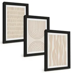 BILDER SET 3er Set - 20x30 cm Schwarzer Rahmen - Abstrakte beige Muster